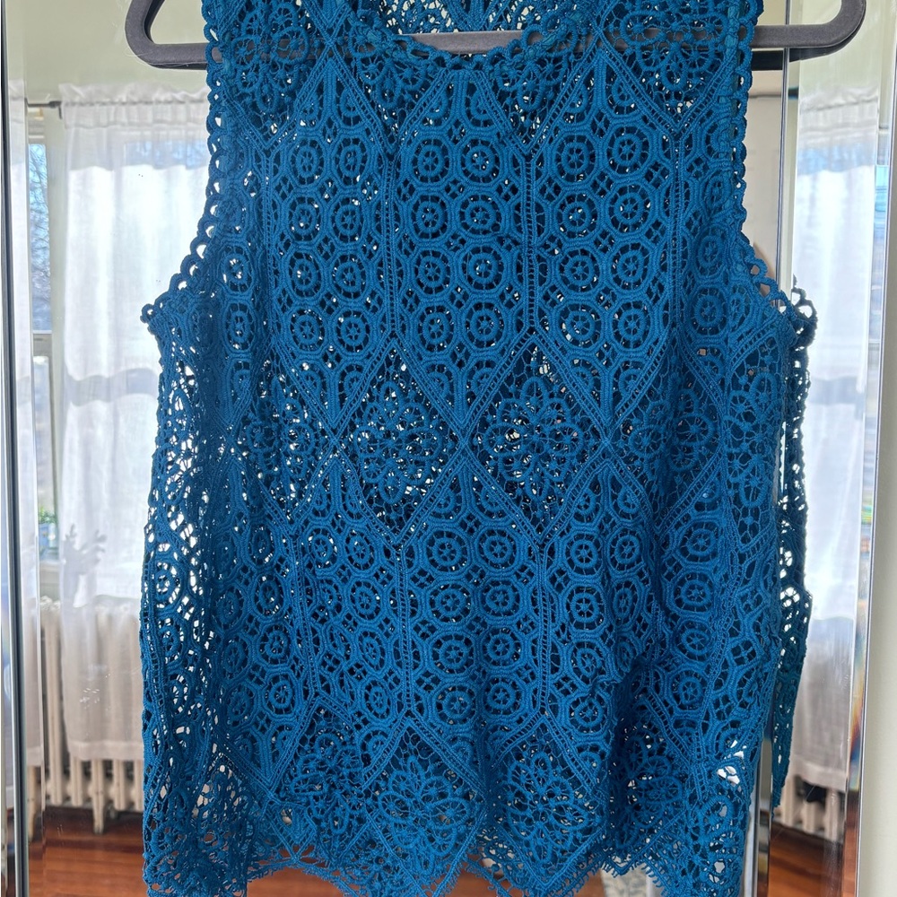 Anthropologie Deletta Peacock Teal Crochet Lace Camisole Tank